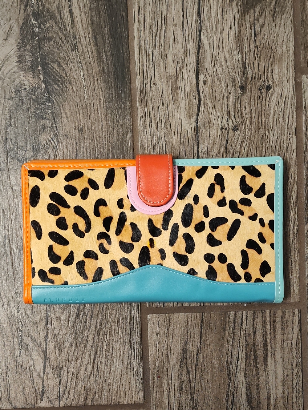 Leopard Print Colorblock Wallet - Turquoise, Orange & Pink Accents
